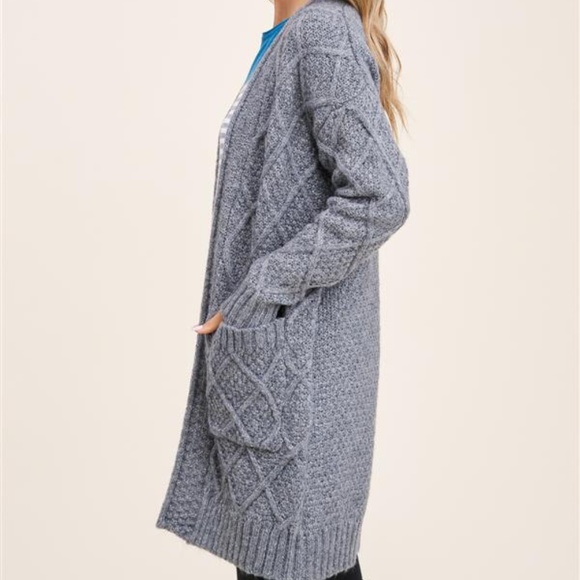 Last 1! NWT Charcoal Gray Long Cable-knit Cardigan Sweater - Picture 7 of 8
